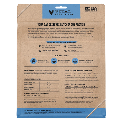 Vital Essentials Freeze-Dried Raw Protein Beef & Chicken Soft Nibs Meal or Mixer Cat Food